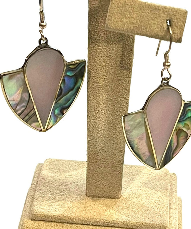 Vintage 1980s Mexico Alpaca MOP Mother of pearl Abalone dangle earrings
