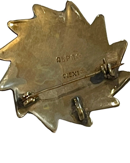 Vintage Alpaca Mexico Crushed stone turquois Silver finish Starburst brooch