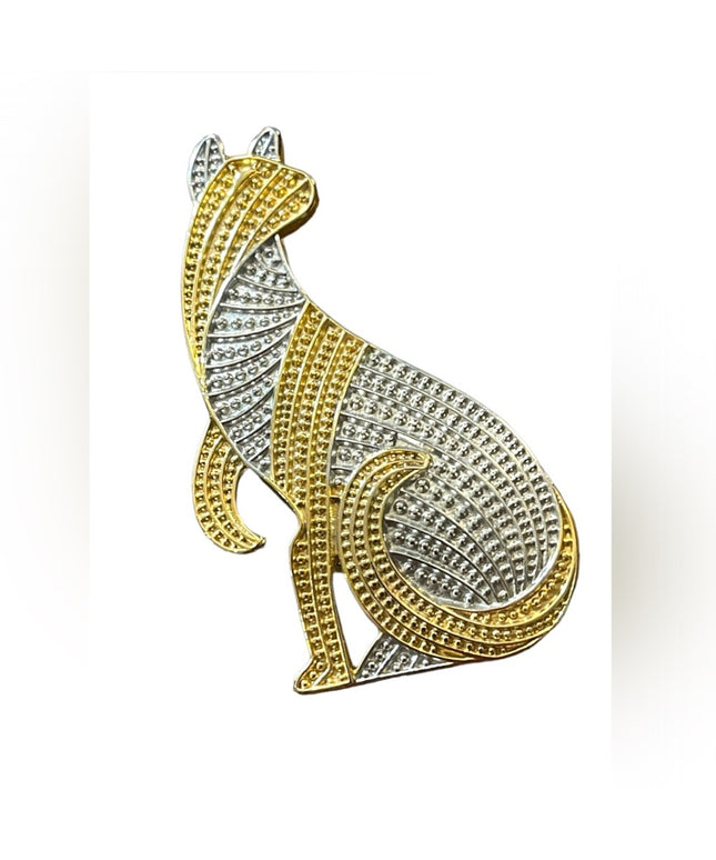 Lovely gold and silver finish sitting fancy cat brooch
