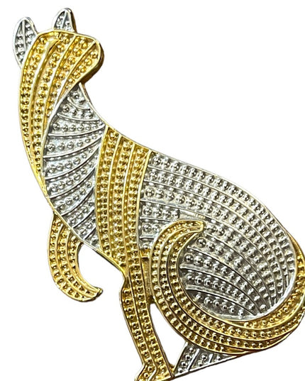 Lovely gold and silver finish sitting fancy cat brooch
