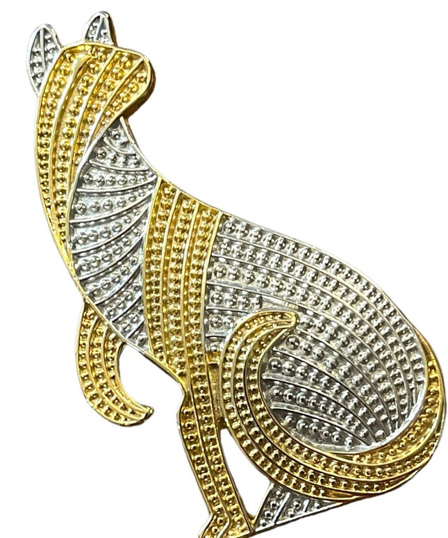 Lovely gold and silver finish sitting fancy cat brooch
