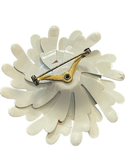 Vintage 1960s White & Red Flower large metal brooch