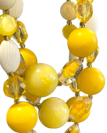 Vintage 3 strand 1960s yellow CZECH glass bead & plastic necklace 😎 Bright