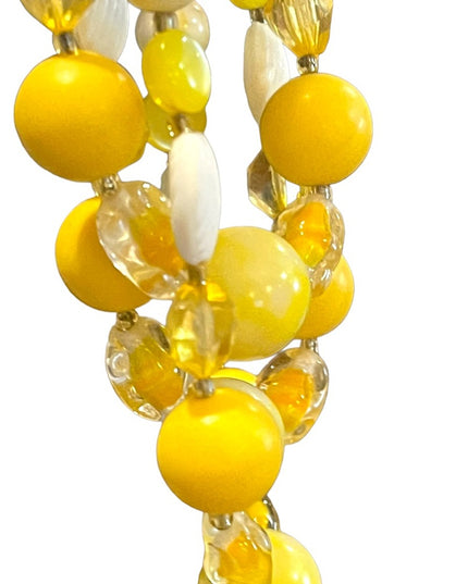 Vintage 3 strand 1960s yellow CZECH glass bead & plastic necklace 😎 Bright