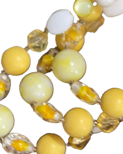Vintage 3 strand 1960s yellow CZECH glass bead & plastic necklace 😎 Bright