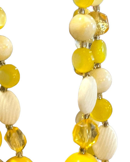 Vintage 3 strand 1960s yellow CZECH glass bead & plastic necklace 😎 Bright
