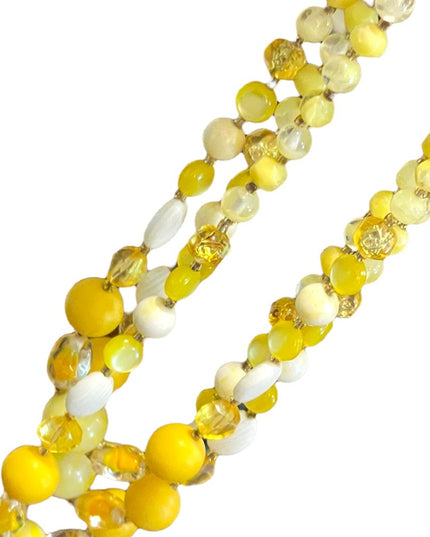 Vintage 3 strand 1960s yellow CZECH glass bead & plastic necklace 😎 Bright