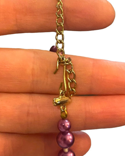 Vintage purple & clear fancy spun glass necklace faux pearl necklace