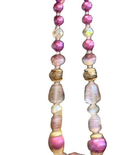 Vintage purple & clear fancy spun glass necklace faux pearl necklace