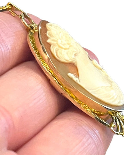 Vintage 1960s Carnelian Shell Hand carved Locket Cameo with photos!! Gold filled