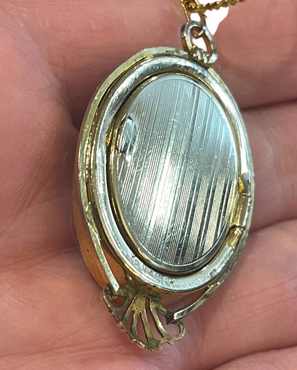 Vintage 1960s Carnelian Shell Hand carved Locket Cameo with photos!! Gold filled
