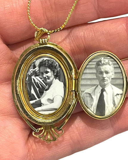 Vintage 1960s Carnelian Shell Hand carved Locket Cameo with photos!! Gold filled