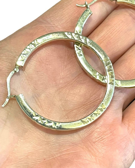 Lovely Sterling silver 925 textured hoop dangle earrings