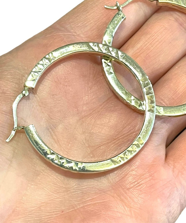 Lovely Sterling silver 925 textured hoop dangle earrings