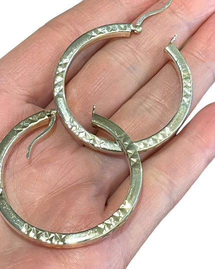 Lovely Sterling silver 925 textured hoop dangle earrings