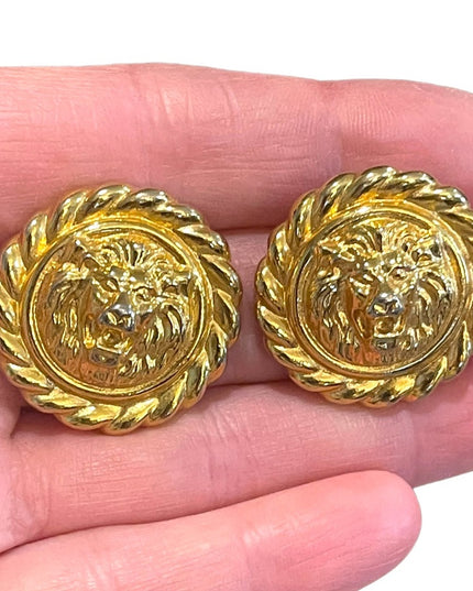 Vintage 1980s Gold finish ornate lion pierced earrings