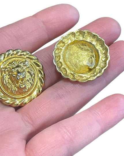 Vintage 1980s Gold finish ornate lion pierced earrings