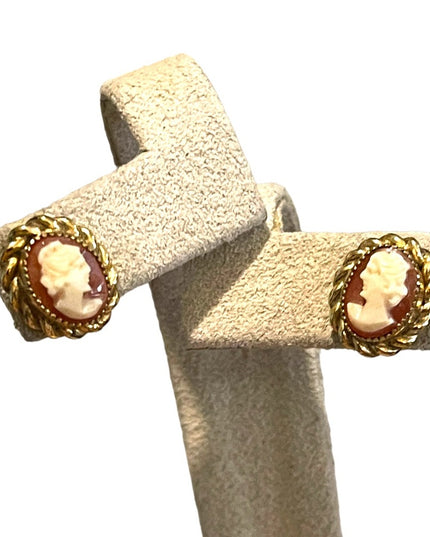 Vintage 1960s Gold filled GF Shell Cameo earrings