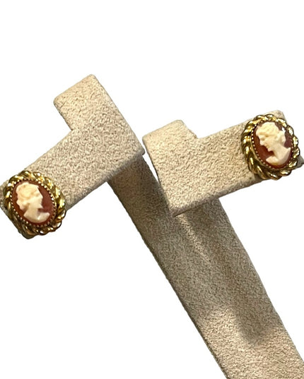 Vintage 1960s Gold filled GF Shell Cameo earrings