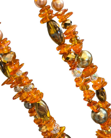 Artisan Handmade Amber pearl & Crystal necklace 2 strand