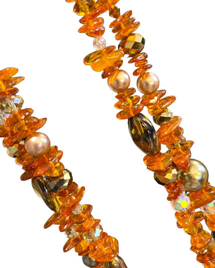 Artisan Handmade Amber pearl & Crystal necklace 2 strand