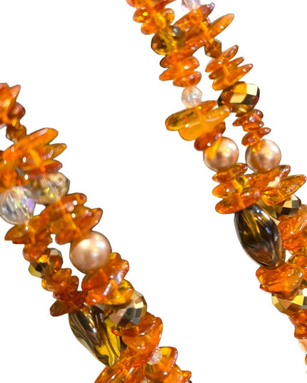 Artisan Handmade Amber pearl & Crystal necklace 2 strand