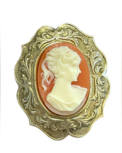 Vintage Ornate gold finish Resin CAMEO brooch