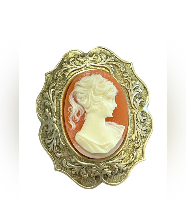 Vintage Ornate gold finish Resin CAMEO brooch