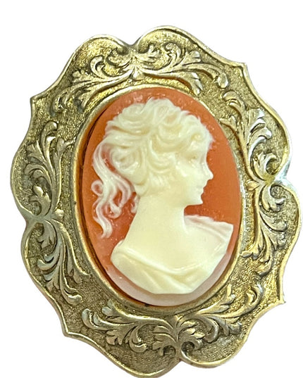 Vintage Ornate gold finish Resin CAMEO brooch