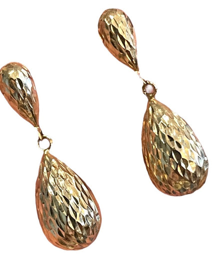 10k Gold Fancy textured dangle earrings