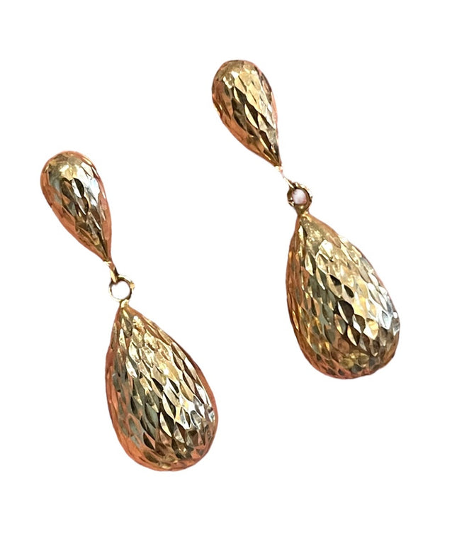 10k Gold Fancy textured dangle earrings