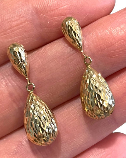 10k Gold Fancy textured dangle earrings