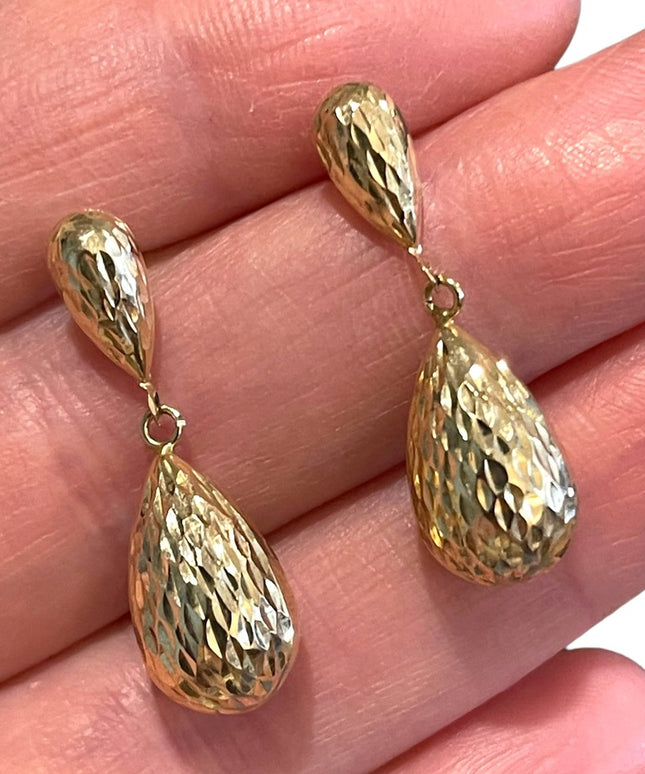 10k Gold Fancy textured dangle earrings