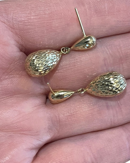 10k Gold Fancy textured dangle earrings