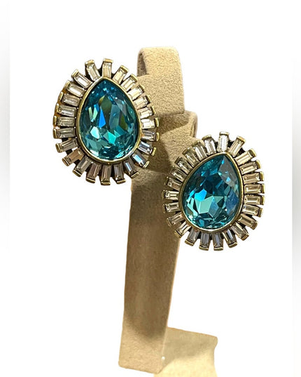 Retired stunning Blue topaz Swarovski Crystal Art deco finish Princess earrings
