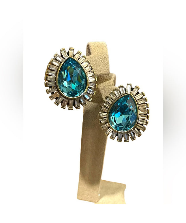 Retired stunning Blue topaz Swarovski Crystal Art deco finish Princess earrings