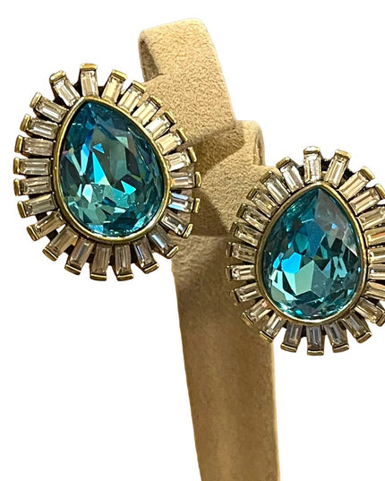 Retired stunning Blue topaz Swarovski Crystal Art deco finish Princess earrings