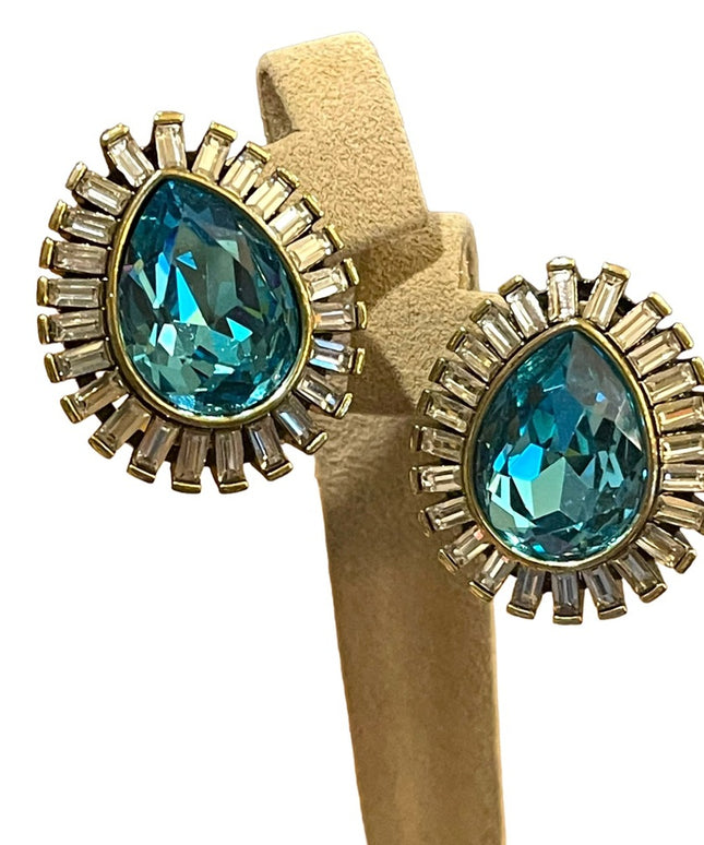 Retired stunning Blue topaz Swarovski Crystal Art deco finish Princess earrings