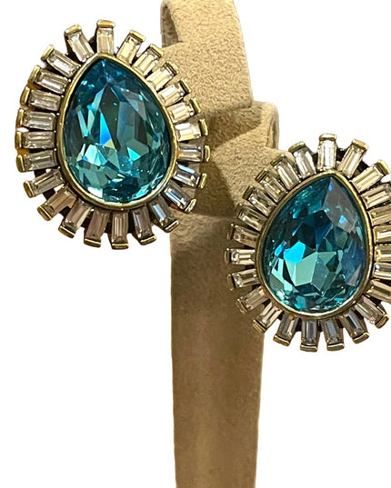 Retired stunning Blue topaz Swarovski Crystal Art deco finish Princess earrings