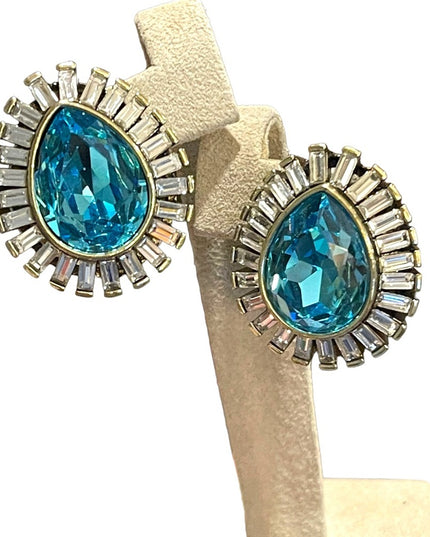 Retired stunning Blue topaz Swarovski Crystal Art deco finish Princess earrings