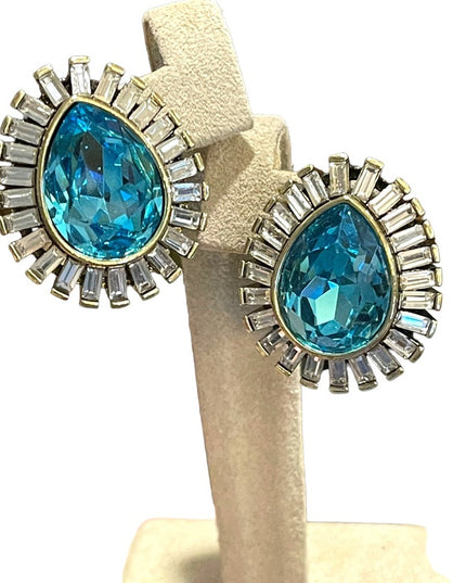 Retired stunning Blue topaz Swarovski Crystal Art deco finish Princess earrings