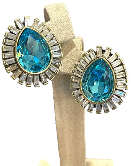 Retired stunning Blue topaz Swarovski Crystal Art deco finish Princess earrings