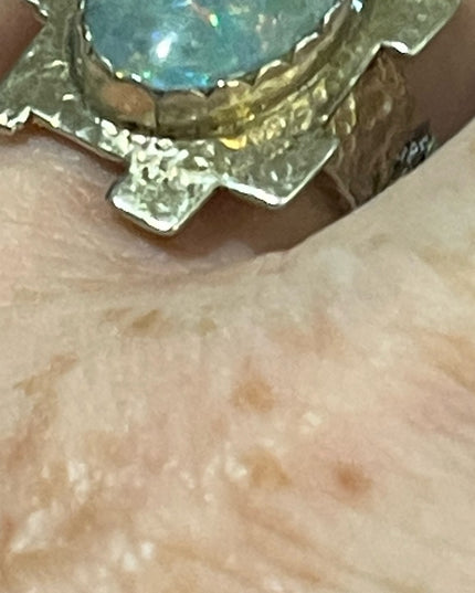 Hand crafted  silver 900 Hammered metal OPAL brutalist ring one of a kind