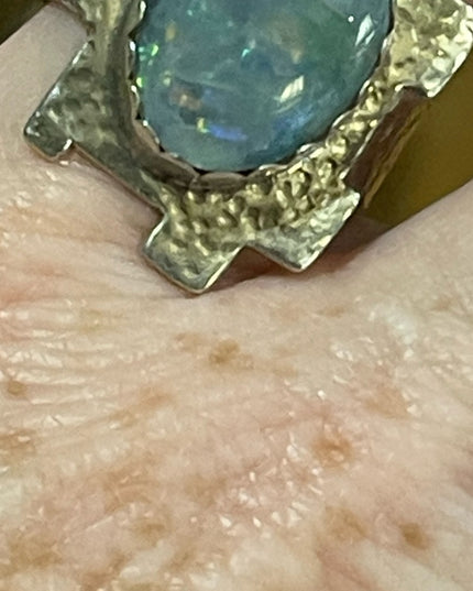 Hand crafted  silver 900 Hammered metal OPAL brutalist ring one of a kind