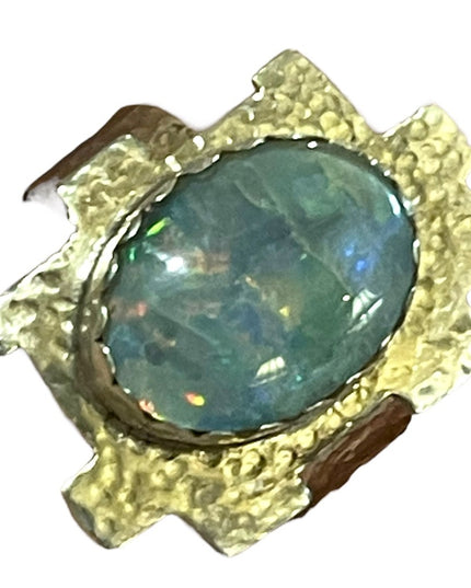 Hand crafted  silver 900 Hammered metal OPAL brutalist ring one of a kind