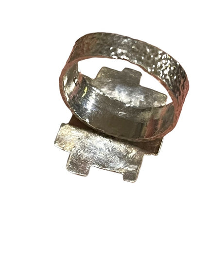Hand crafted  silver 900 Hammered metal OPAL brutalist ring one of a kind
