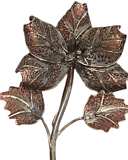 Antique Art Deco Victorian 800 Silver Filagree delicate intricate flower brooch