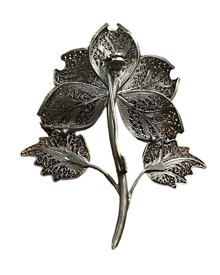 Antique Art Deco Victorian 800 Silver Filagree delicate intricate flower brooch
