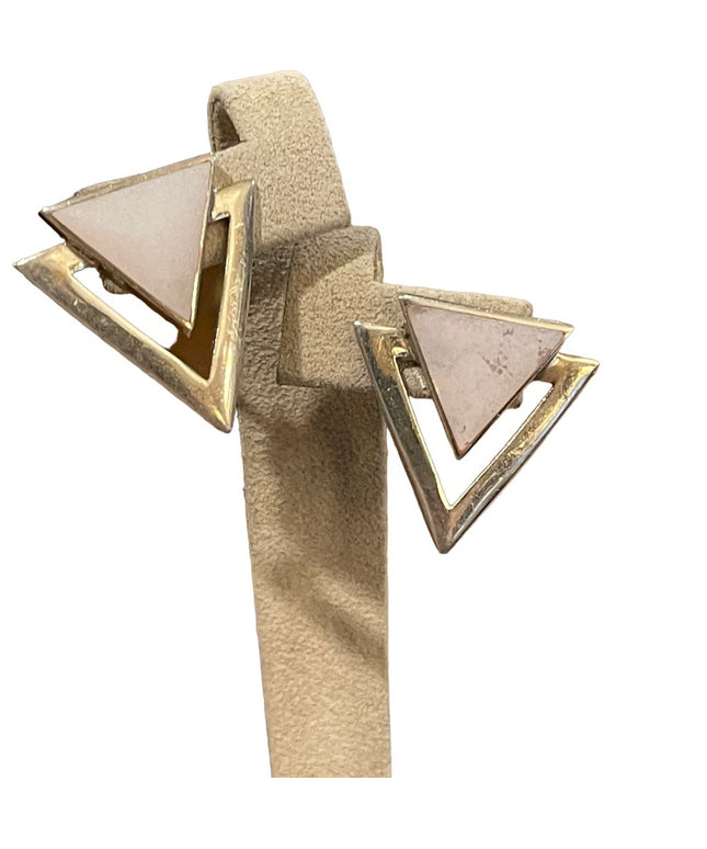 Vintage 1980s Sterling silver MOP Morher of pearl Chevron Design earrings