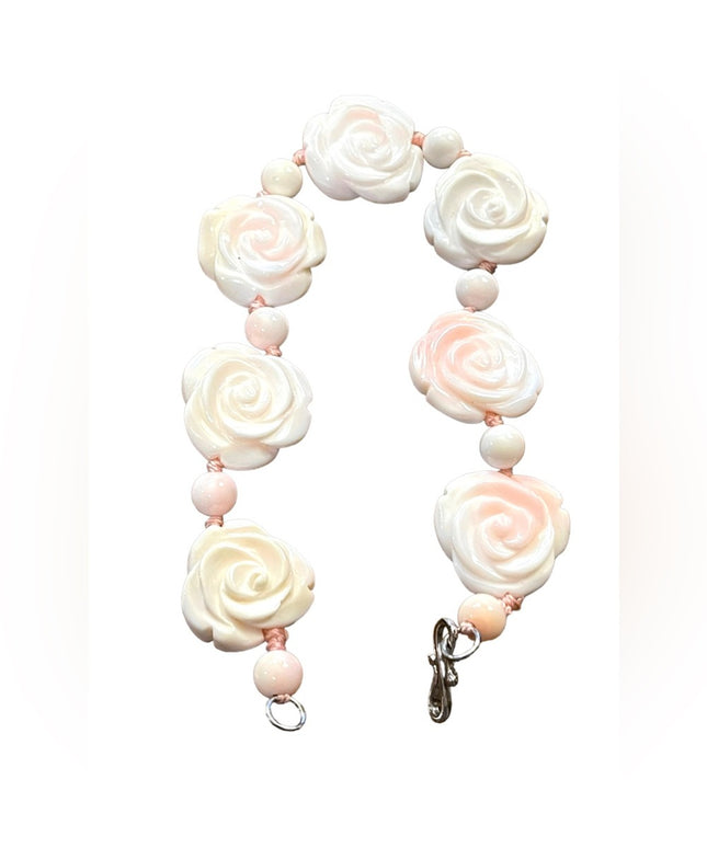 Vintage Pink coral hand carved roses bracelet